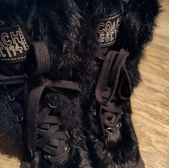 Coach JEANIE Rabbit fur , Waterproof Boots. Excellent Condition sz 6.5 Black - Picture 10 of 11